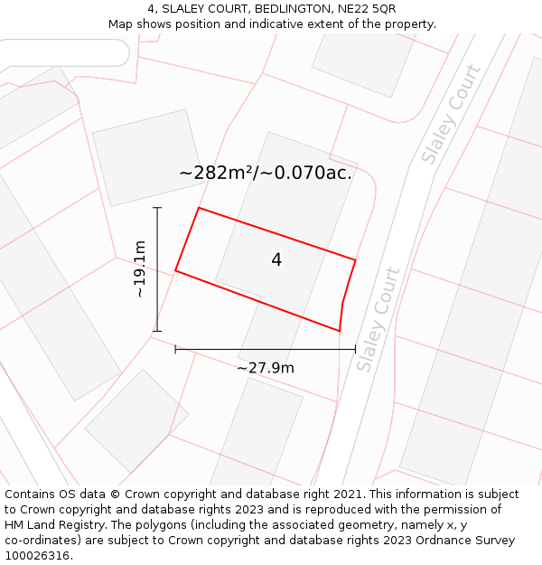 4, SLALEY COURT, BEDLINGTON, NE22 5QR: Plot and title map