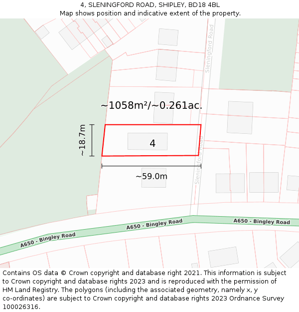 4, SLENINGFORD ROAD, SHIPLEY, BD18 4BL: Plot and title map