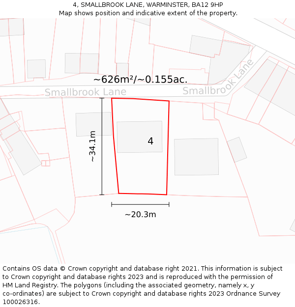 4, SMALLBROOK LANE, WARMINSTER, BA12 9HP: Plot and title map