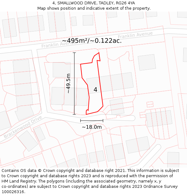 4, SMALLWOOD DRIVE, TADLEY, RG26 4YA: Plot and title map