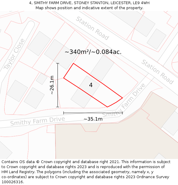 4, SMITHY FARM DRIVE, STONEY STANTON, LEICESTER, LE9 4WH: Plot and title map