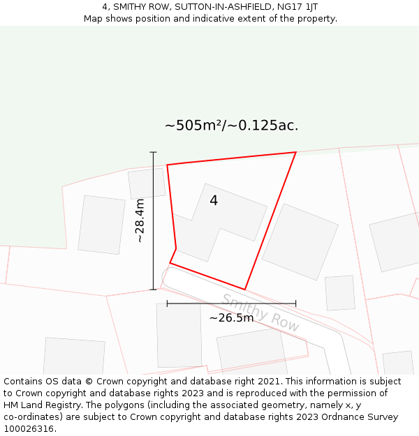 4, SMITHY ROW, SUTTON-IN-ASHFIELD, NG17 1JT: Plot and title map