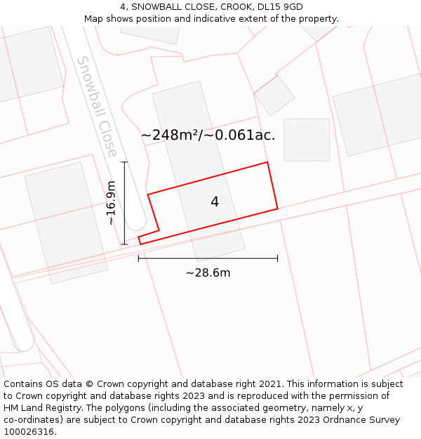 4, SNOWBALL CLOSE, CROOK, DL15 9GD: Plot and title map