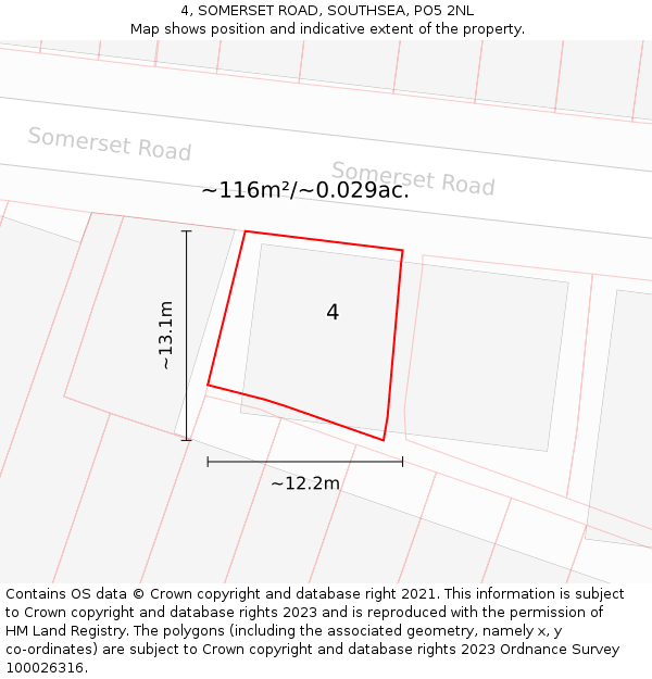 4, SOMERSET ROAD, SOUTHSEA, PO5 2NL: Plot and title map