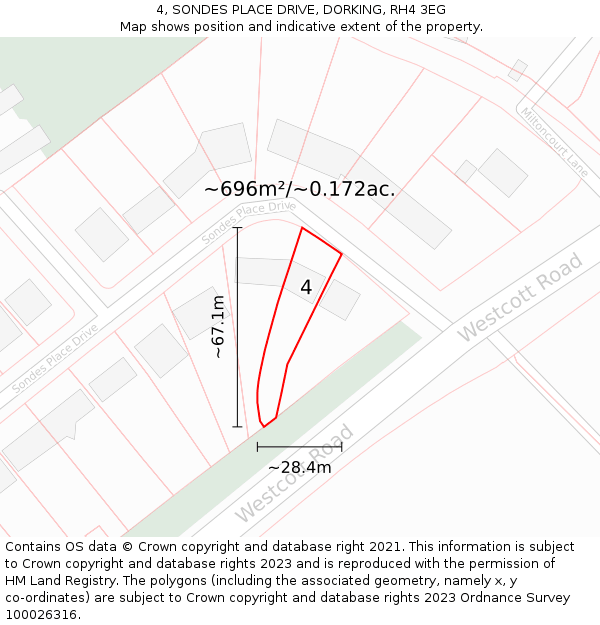 4, SONDES PLACE DRIVE, DORKING, RH4 3EG: Plot and title map