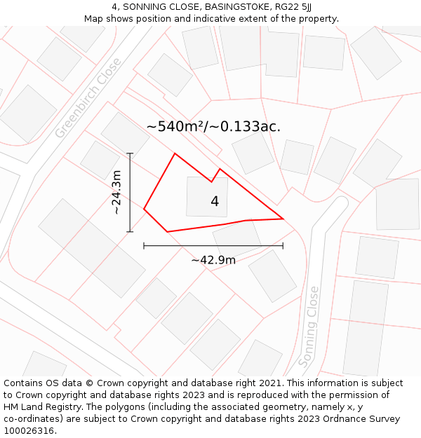 4, SONNING CLOSE, BASINGSTOKE, RG22 5JJ: Plot and title map