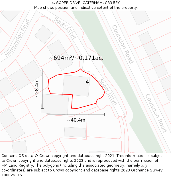 4, SOPER DRIVE, CATERHAM, CR3 5EY: Plot and title map