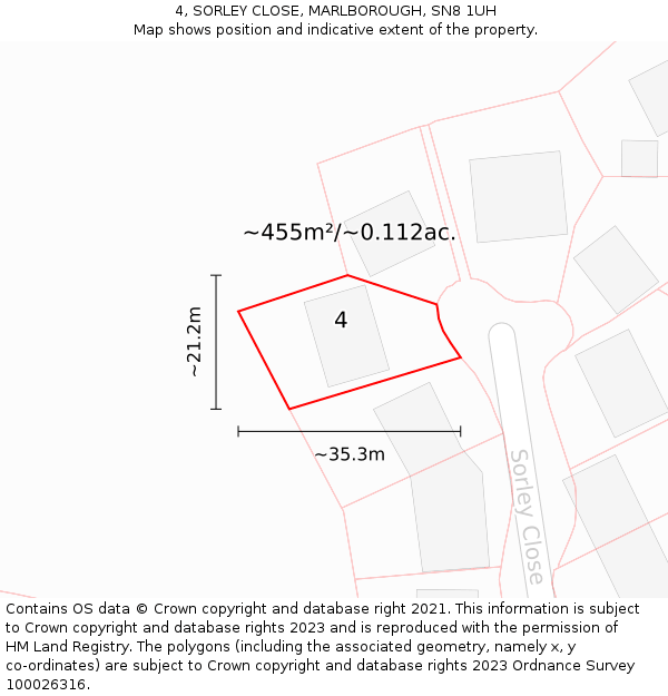 4, SORLEY CLOSE, MARLBOROUGH, SN8 1UH: Plot and title map