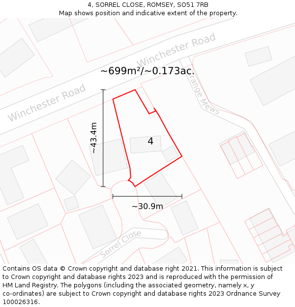 4, SORREL CLOSE, ROMSEY, SO51 7RB: Plot and title map