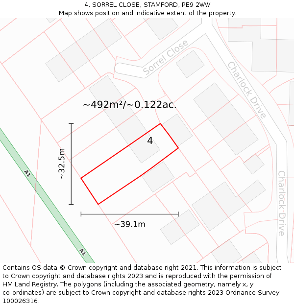 4, SORREL CLOSE, STAMFORD, PE9 2WW: Plot and title map