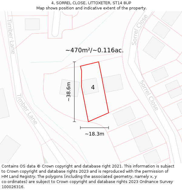 4, SORREL CLOSE, UTTOXETER, ST14 8UP: Plot and title map