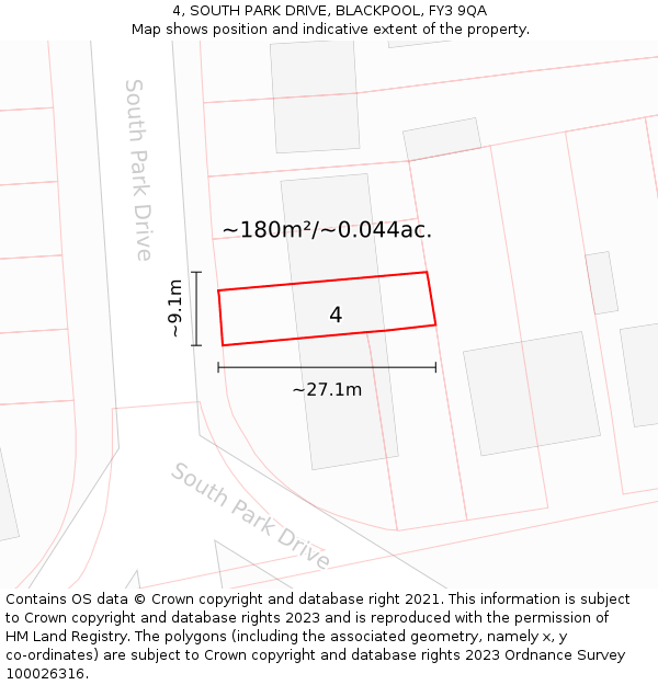 4, SOUTH PARK DRIVE, BLACKPOOL, FY3 9QA: Plot and title map