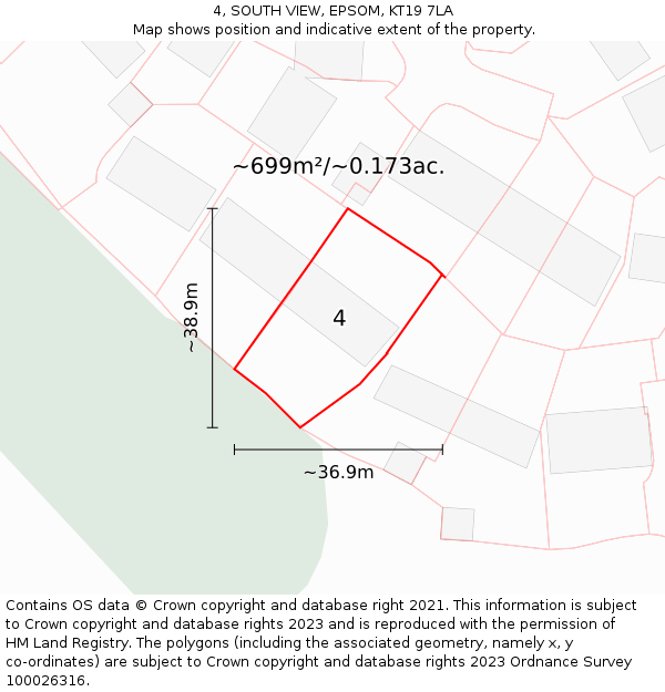 4, SOUTH VIEW, EPSOM, KT19 7LA: Plot and title map