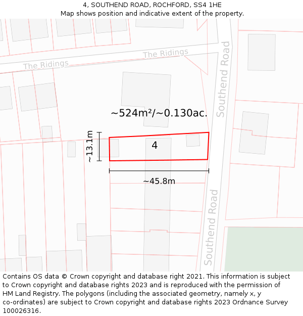 4, SOUTHEND ROAD, ROCHFORD, SS4 1HE: Plot and title map