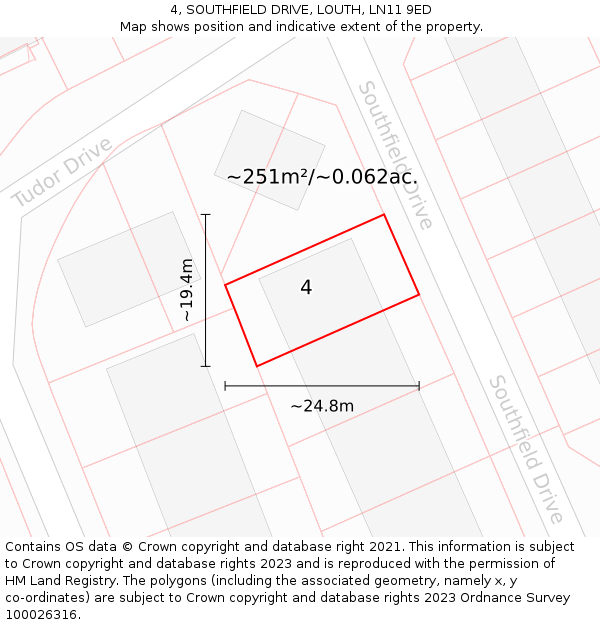 4, SOUTHFIELD DRIVE, LOUTH, LN11 9ED: Plot and title map