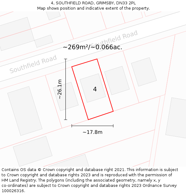 4, SOUTHFIELD ROAD, GRIMSBY, DN33 2PL: Plot and title map