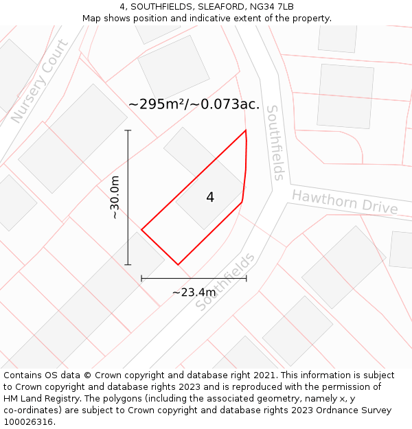 4, SOUTHFIELDS, SLEAFORD, NG34 7LB: Plot and title map