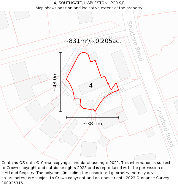 4, SOUTHGATE, HARLESTON, IP20 9JR: Plot and title map