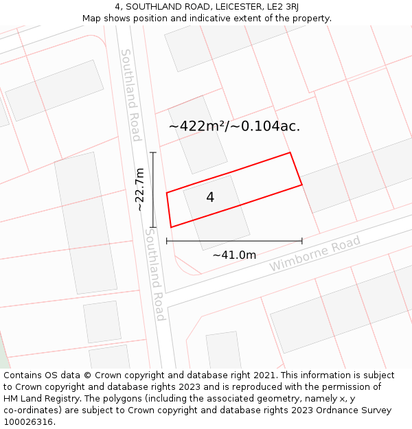 4, SOUTHLAND ROAD, LEICESTER, LE2 3RJ: Plot and title map