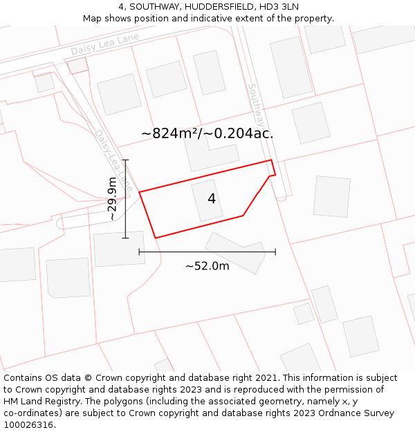 4, SOUTHWAY, HUDDERSFIELD, HD3 3LN: Plot and title map