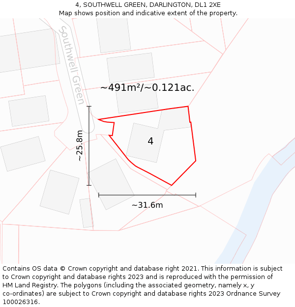 4, SOUTHWELL GREEN, DARLINGTON, DL1 2XE: Plot and title map