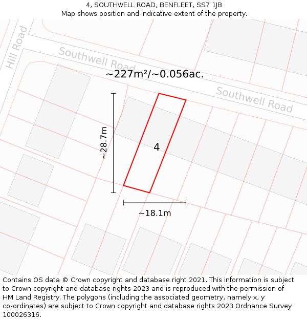 4, SOUTHWELL ROAD, BENFLEET, SS7 1JB: Plot and title map