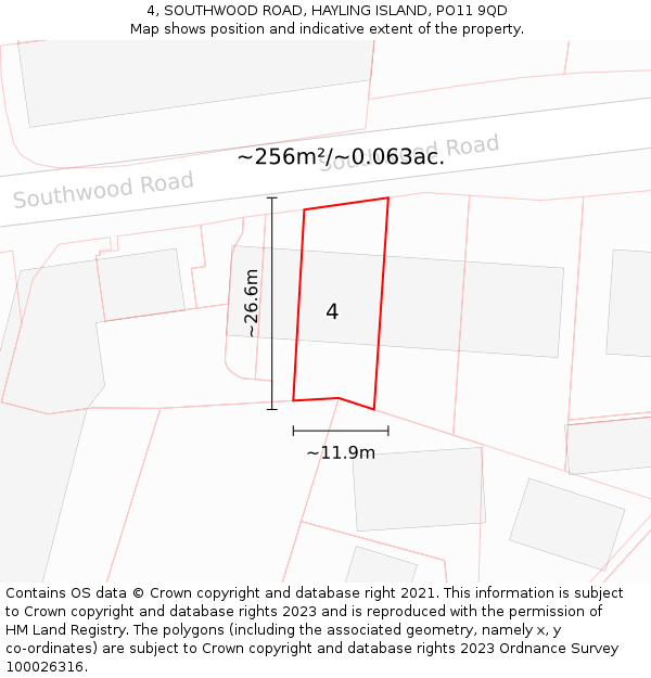 4, SOUTHWOOD ROAD, HAYLING ISLAND, PO11 9QD: Plot and title map