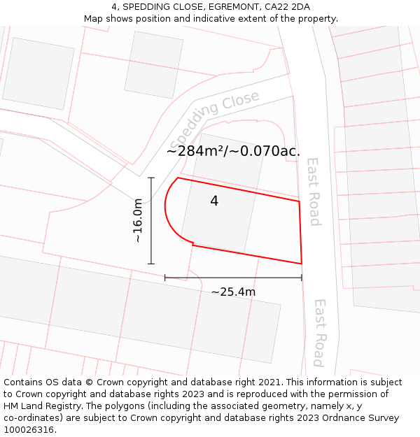 4, SPEDDING CLOSE, EGREMONT, CA22 2DA: Plot and title map