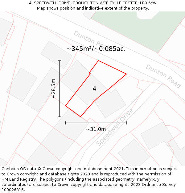 4, SPEEDWELL DRIVE, BROUGHTON ASTLEY, LEICESTER, LE9 6YW: Plot and title map