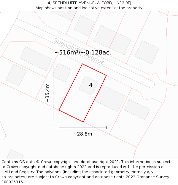 4, SPENDLUFFE AVENUE, ALFORD, LN13 9EJ: Plot and title map