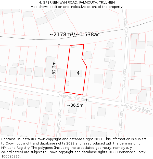 4, SPERNEN WYN ROAD, FALMOUTH, TR11 4EH: Plot and title map