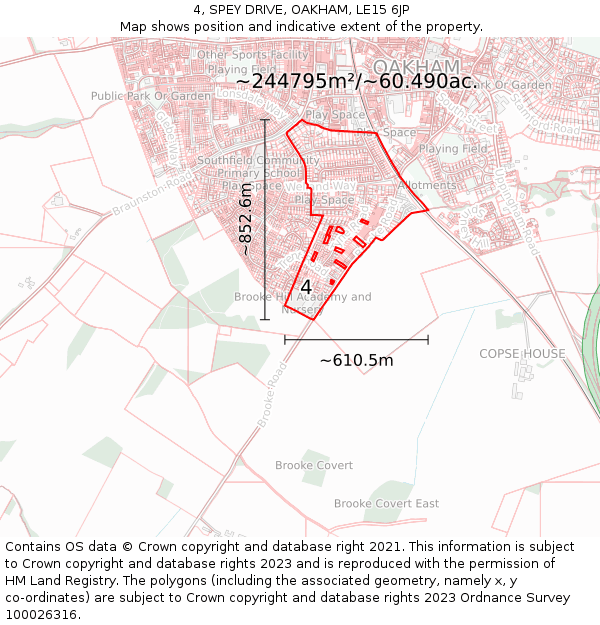 4, SPEY DRIVE, OAKHAM, LE15 6JP: Plot and title map