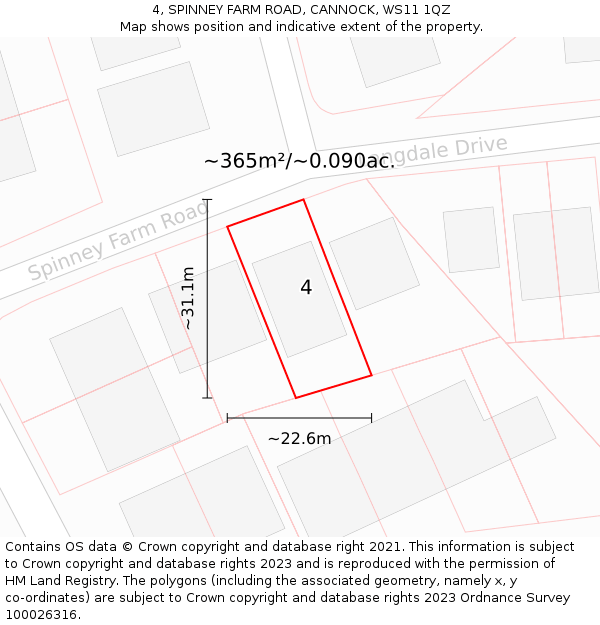 4, SPINNEY FARM ROAD, CANNOCK, WS11 1QZ: Plot and title map