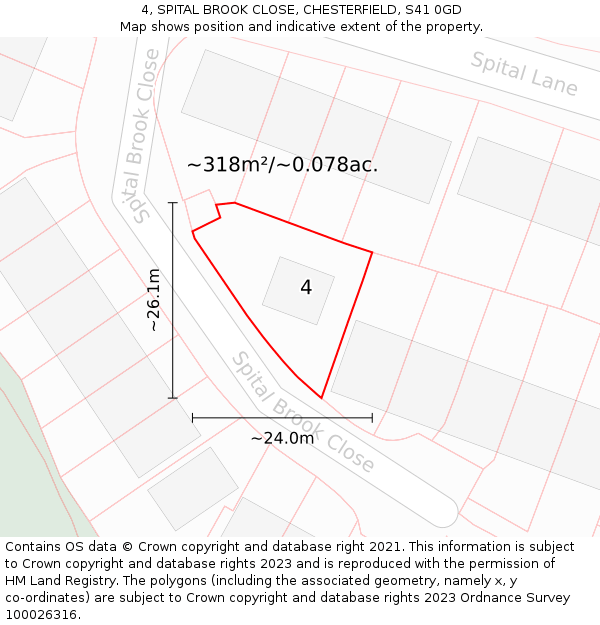 4, SPITAL BROOK CLOSE, CHESTERFIELD, S41 0GD: Plot and title map