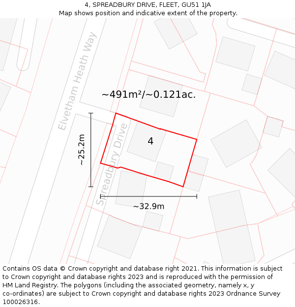 4, SPREADBURY DRIVE, FLEET, GU51 1JA: Plot and title map