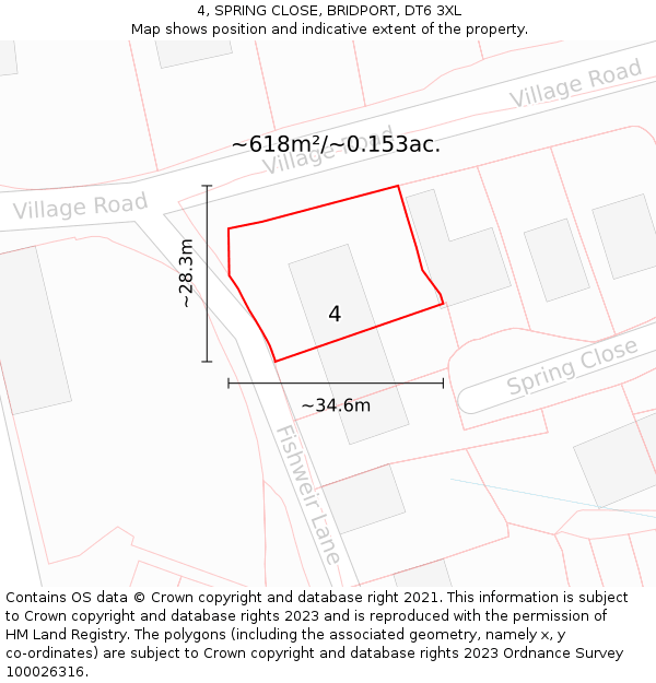 4, SPRING CLOSE, BRIDPORT, DT6 3XL: Plot and title map