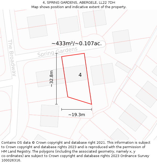 4, SPRING GARDENS, ABERGELE, LL22 7DH: Plot and title map