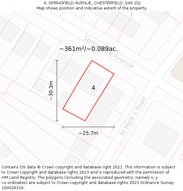 4, SPRINGFIELD AVENUE, CHESTERFIELD, S40 1DJ: Plot and title map