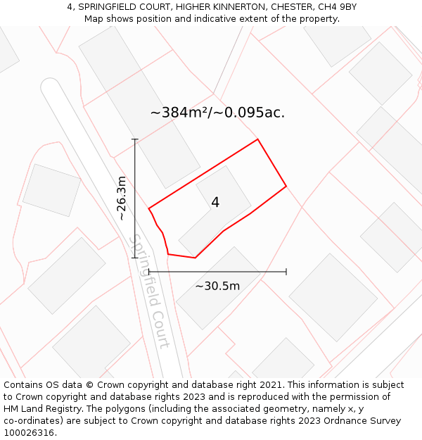 4, SPRINGFIELD COURT, HIGHER KINNERTON, CHESTER, CH4 9BY: Plot and title map