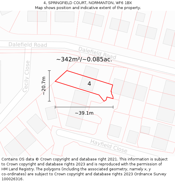 4, SPRINGFIELD COURT, NORMANTON, WF6 1BX: Plot and title map