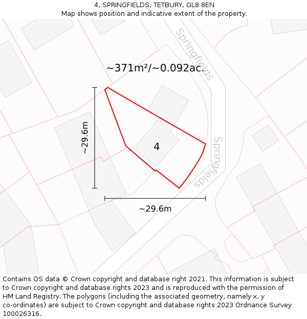 4, SPRINGFIELDS, TETBURY, GL8 8EN: Plot and title map