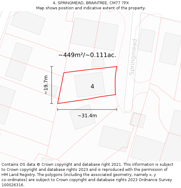 4, SPRINGMEAD, BRAINTREE, CM77 7PX: Plot and title map