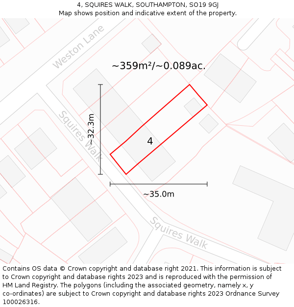 4, SQUIRES WALK, SOUTHAMPTON, SO19 9GJ: Plot and title map
