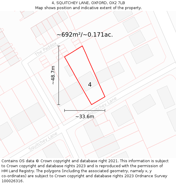 4, SQUITCHEY LANE, OXFORD, OX2 7LB: Plot and title map