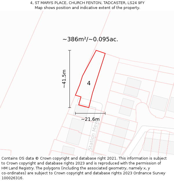 4, ST MARYS PLACE, CHURCH FENTON, TADCASTER, LS24 9FY: Plot and title map