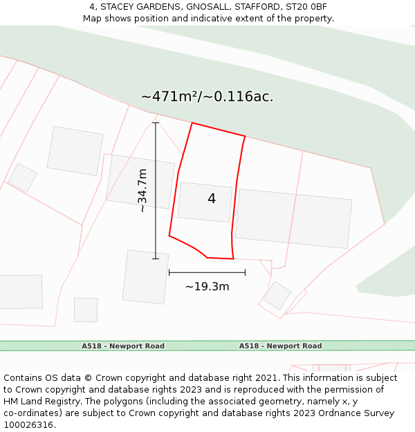 4, STACEY GARDENS, GNOSALL, STAFFORD, ST20 0BF: Plot and title map