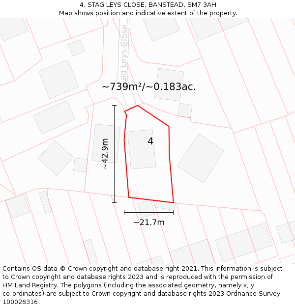 4, STAG LEYS CLOSE, BANSTEAD, SM7 3AH: Plot and title map