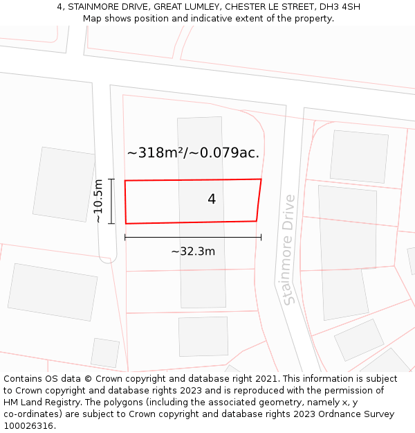 4, STAINMORE DRIVE, GREAT LUMLEY, CHESTER LE STREET, DH3 4SH: Plot and title map