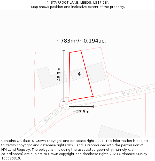 4, STAIRFOOT LANE, LEEDS, LS17 5EN: Plot and title map