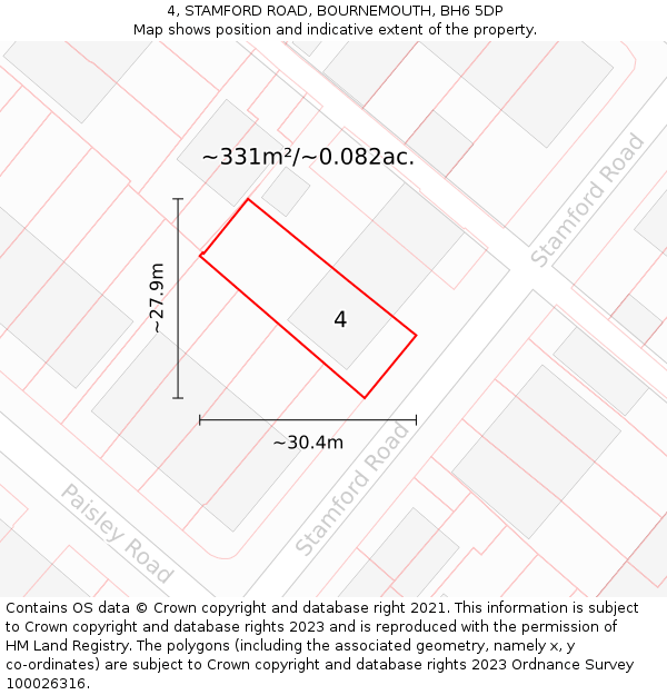 4, STAMFORD ROAD, BOURNEMOUTH, BH6 5DP: Plot and title map